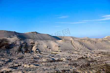 灰色沙丘，沙地表面长满青草