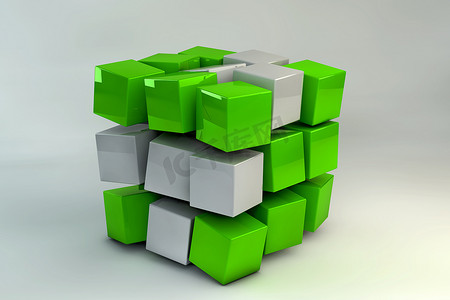 几何绿色背景摄影照片_3D 立方体盒子