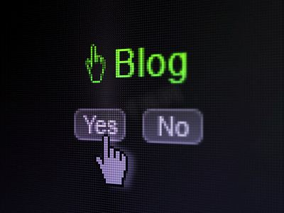 网页设计概念：数字计算机屏幕上的鼠标光标图标和博客