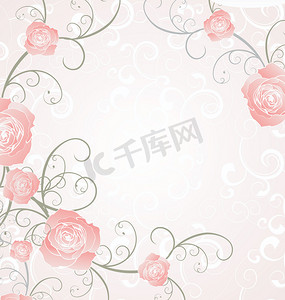 矢量玫瑰框粉色，浪漫爱情插画