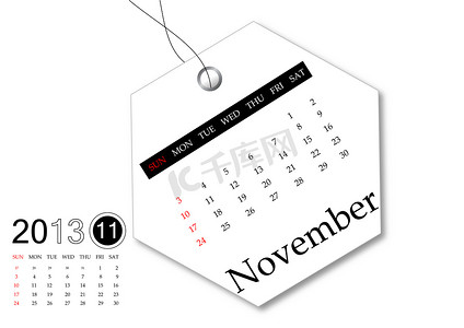 2013 年 11 月标签设计日历