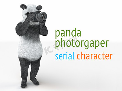 熊猫 animail 角色摄影师相机拍照孤立背景 3d cg 渲染插图