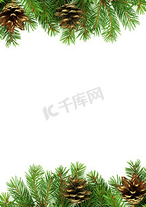 雪花新年摄影照片_有雪和锥体的圣诞节框架
