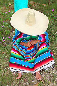 墨西哥懒人宽边帽男雨披午睡花园