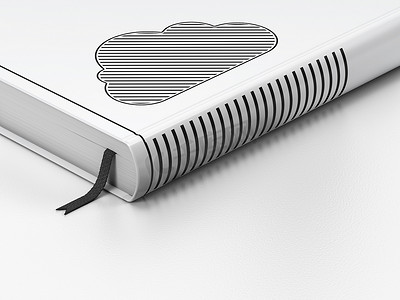 云彩技术概念：闭合的书，白色背景的云彩