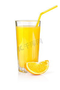 一杯橙汁，隔离在白色