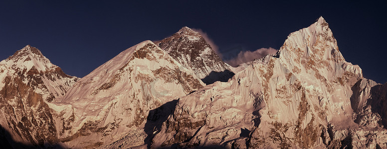洛子峰摄影照片_珠穆朗玛峰顶峰全景，洛子峰和努子峰