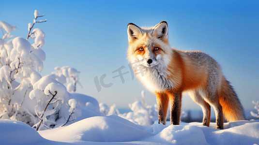 动物雪狐摄影照片_雪地上的雪狐特写3