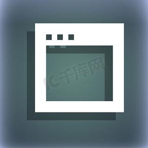 蓝绿色抽象背景上的简单浏览器窗口图标符号，带有文本的阴影和空间。
