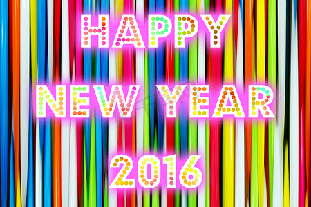 2016艺术字摄影照片_新年快乐 2016 年字与色彩缤纷的装饰