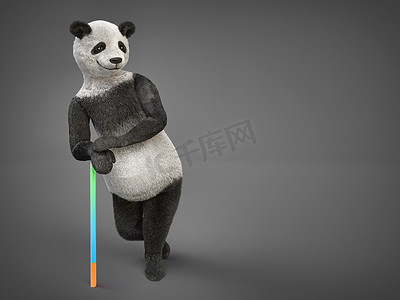 人物角色摄影照片_人物角色动物熊熊猫拄着拐杖