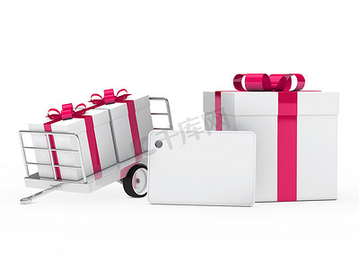 装饰礼物盒摄影照片_礼品盒粉红丝带