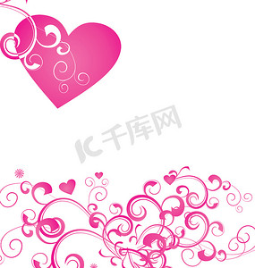 婚礼边框粉色摄影照片_粉红色的心与繁茂的边框