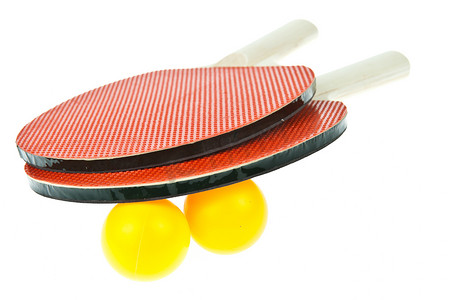 游戏手柄摄影照片_乒乓球拍和球隔离在白色背景