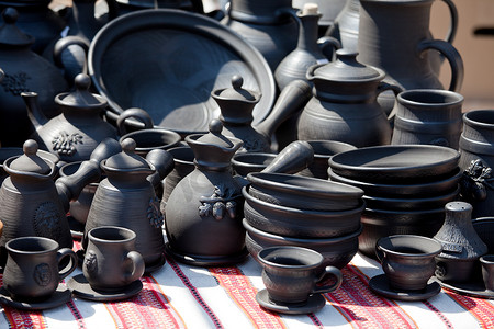 街头手工艺品市场上的手工陶瓷陶器