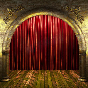 舞台上的红色布幕
