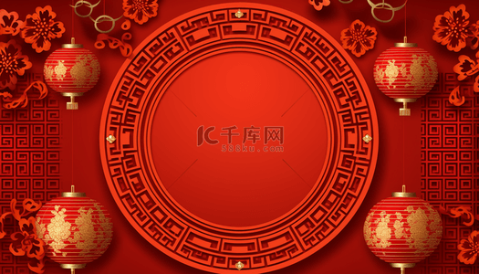 中国风边框红色背景图片_中国风边框红色灯笼边框
