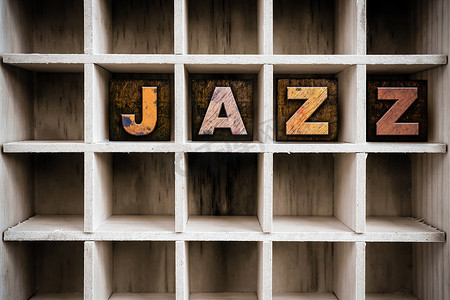 爵士乐概念木制凸版画中的类型