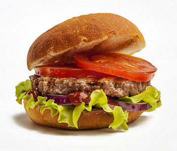 牛肉三明治摄影照片_多汁的汉堡
