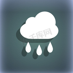 720暴雨摄影照片_蓝绿色抽象背景上的天气雨图标符号，带有阴影和文本空间。