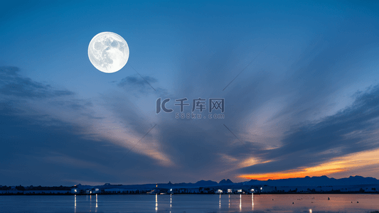 夜风景背景图片_中秋节明月海上明月风景