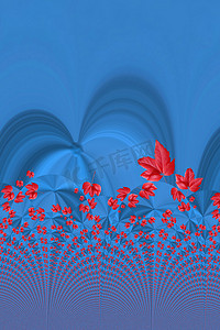 抽象时尚的蓝色背景与红叶