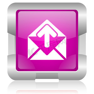 邮件粉色方形 web 光泽图标
