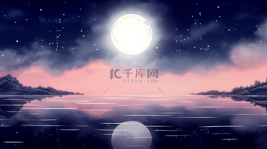 夜风景背景图片_中秋节明月海上明月风景