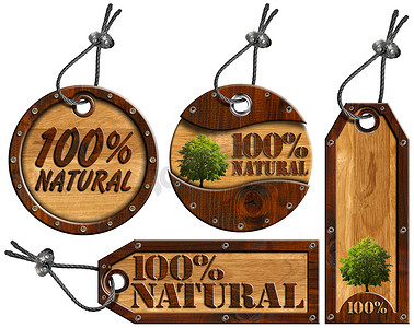 100% 天然 - 木标签 - 4 件