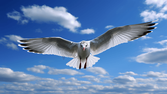 飞翔2摄影照片_白色的鸟在蓝天白云下飞翔2