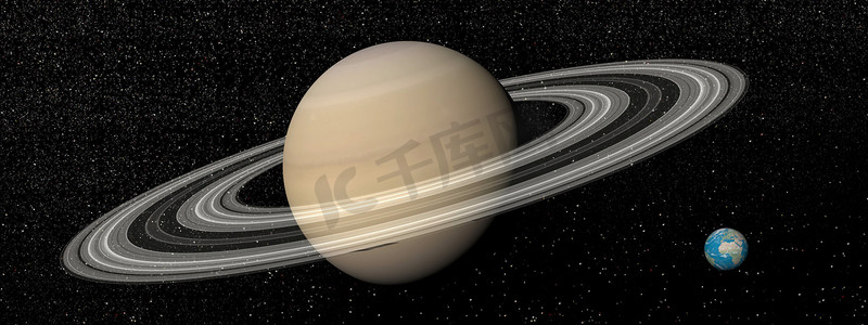 宇宙土星摄影照片_土星和地球 — 3D渲染
