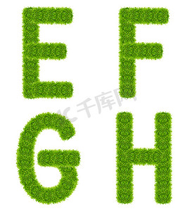 孤立的绿草字母 efgh