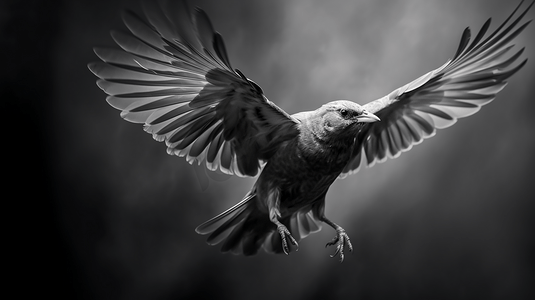 小鸟黑白摄影照片_飞翔的老鹰