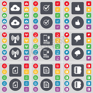 云、勾选、喜欢、Wi-Fi、智能手机、闪电、文本文件、笔记本图标符号。