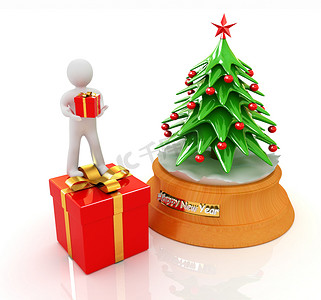 3D人体、礼物和圣诞树
