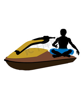 滑雪板插画摄影照片_男性水上摩托艇艺术插画剪影