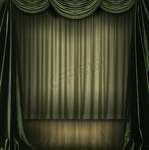 背景窗帘摄影照片_绿色窗帘