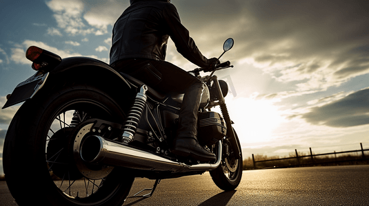 男子在空旷场地骑摩托车