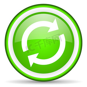 绿色循环图标摄影照片_重新加载白色背景上的绿色光泽图标