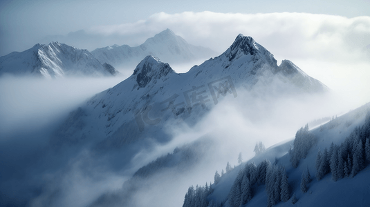 被雪和雾覆盖的山脉