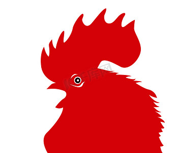 白色背景上的红公鸡剪影，矢量图