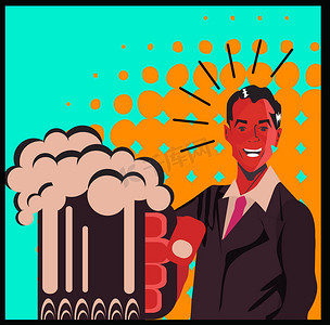 啤酒剪贴画摄影照片_啤酒男人海报