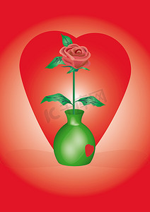 花瓶花摄影照片_玫瑰和心，情人节