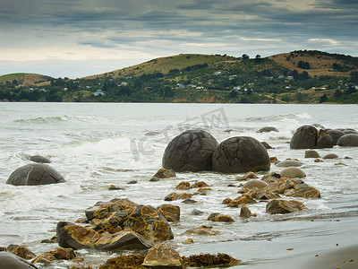 博尔德摄影照片_摩拉基博尔德 新西兰南部东海岸