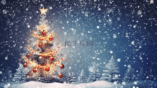 圣诞唯美背景图片_唯美雪花飘落圣诞树圣诞节背景