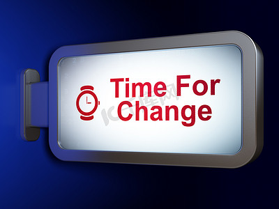手表海报背景摄影照片_时间概念：广告牌背景上的变革时间和手表