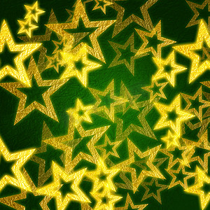 闪光绿色摄影照片_绿色背景中的金色星星