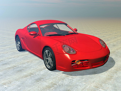 红色跑车- 3D渲染