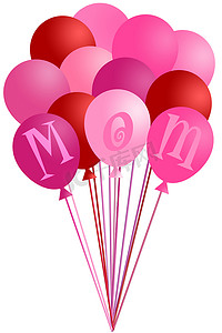 丝带气球摄影照片_母亲节妈妈粉红色气球