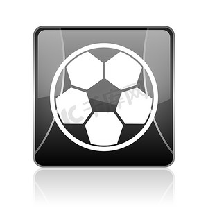光泽球摄影照片_足球黑色方形 web 光泽图标